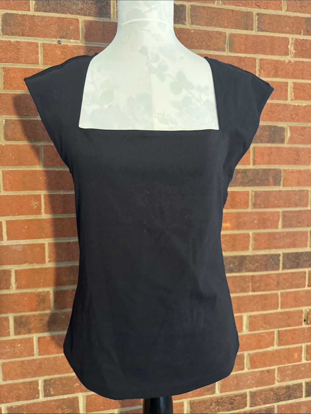 Ann Taylor Black Square-Neck Cap-Sleeve Top